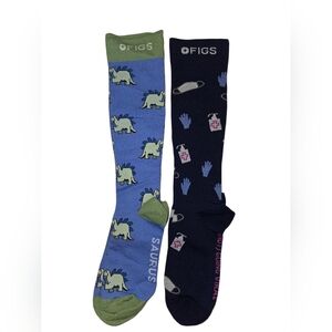 A9)Figs Blue & Black Fun Pattern Socks- 2pairs- Small